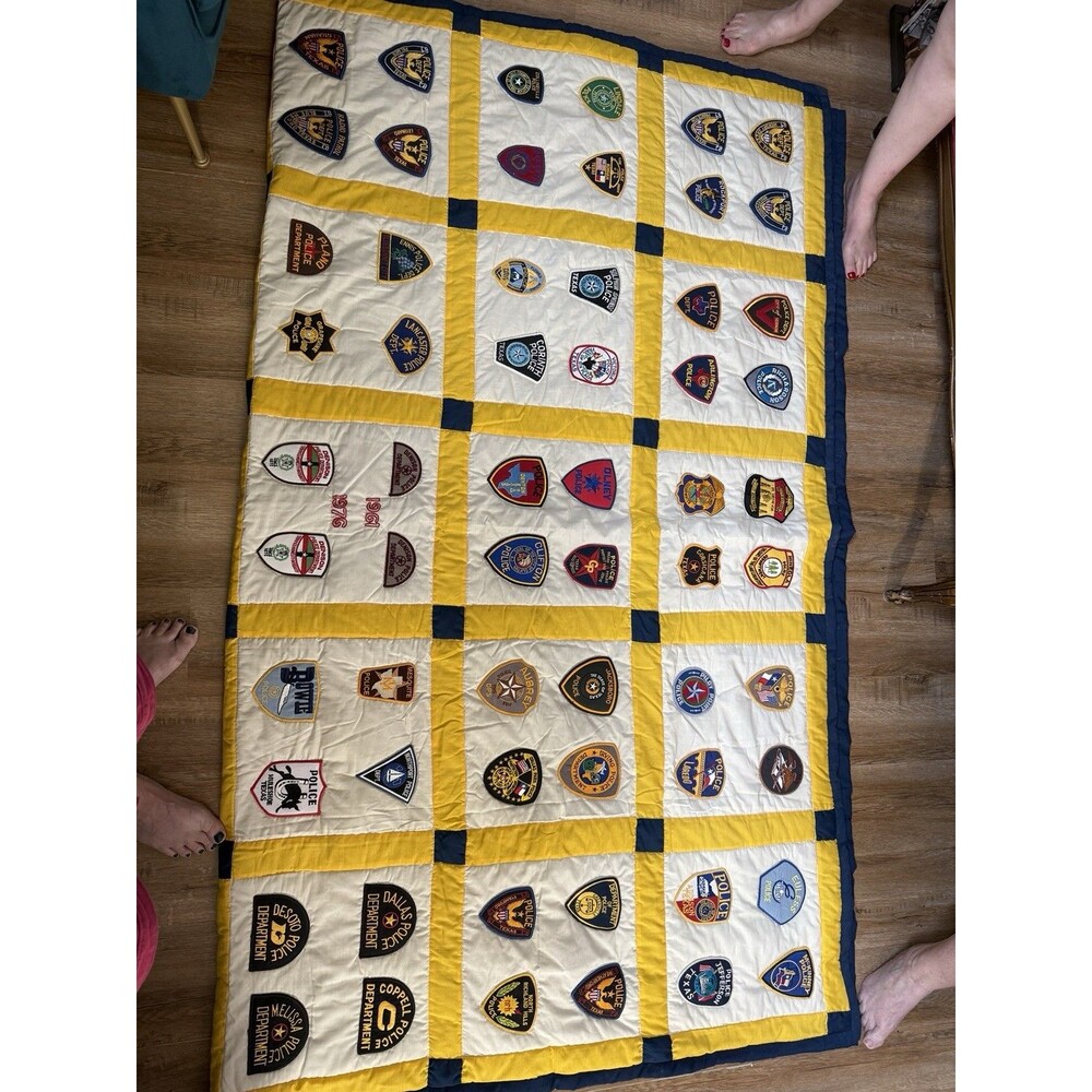 🚔 Vintage Police Patch Quilt — 120 Patches — 80” × 94”